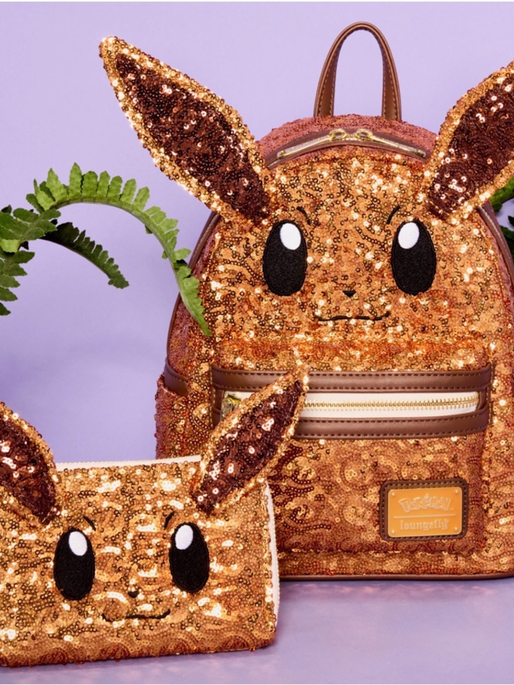 Loungefly Sequin Eevee Mini Backpack and Wallet